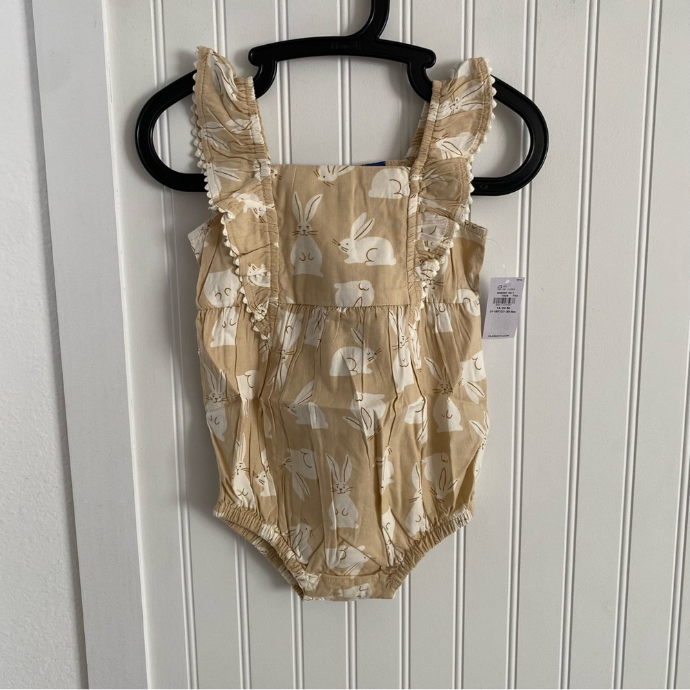 Old Navy Baby Girls Toddler Bunny Rabbit Ruffle-Trim One-Piece Romper 18-24m